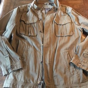 KHAKI military field style jacket. Size L.
